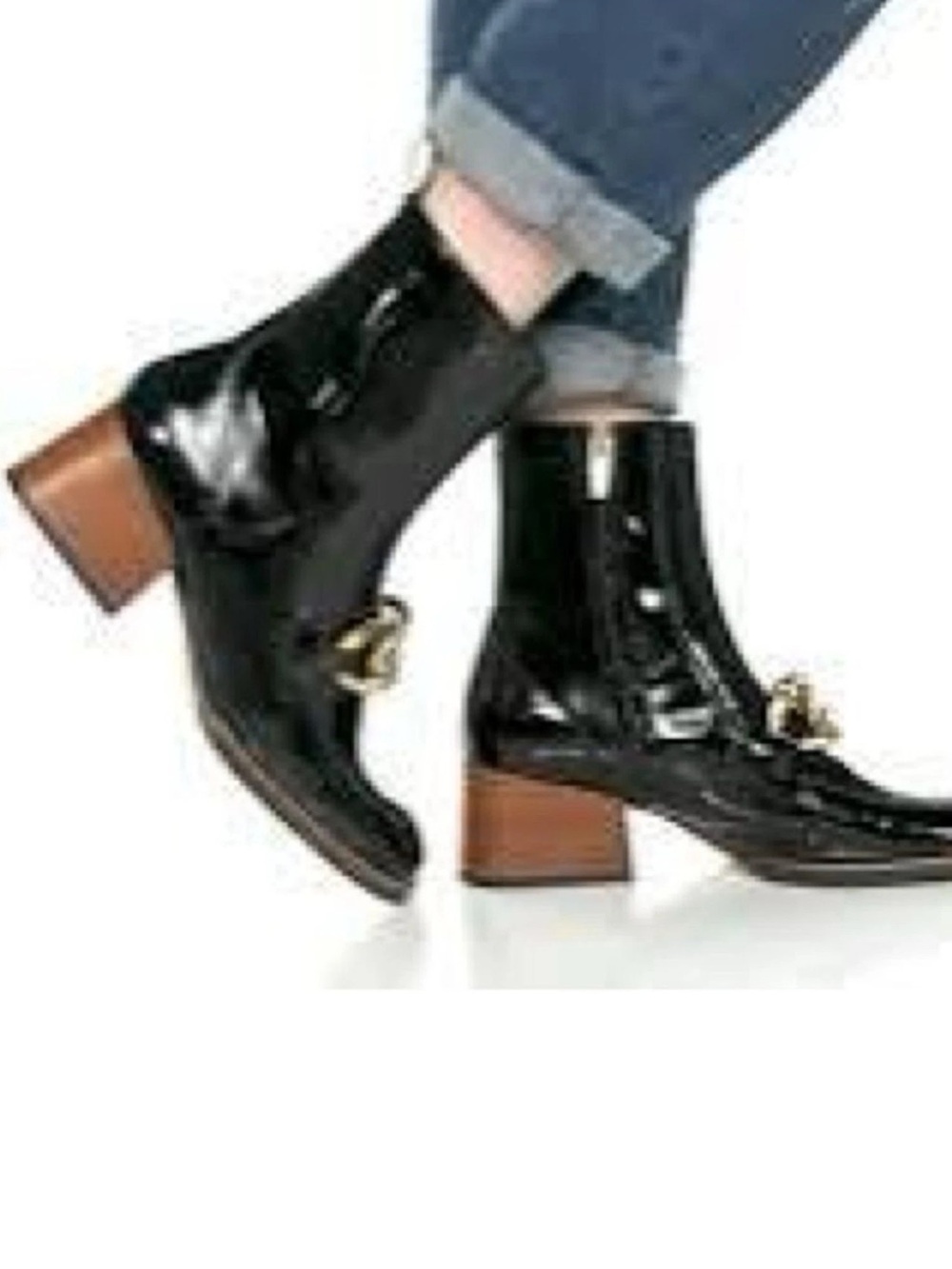 Steve Madden Loreen Chain-Embellished Faux Patent-Leather Ankle Boots - US 7M